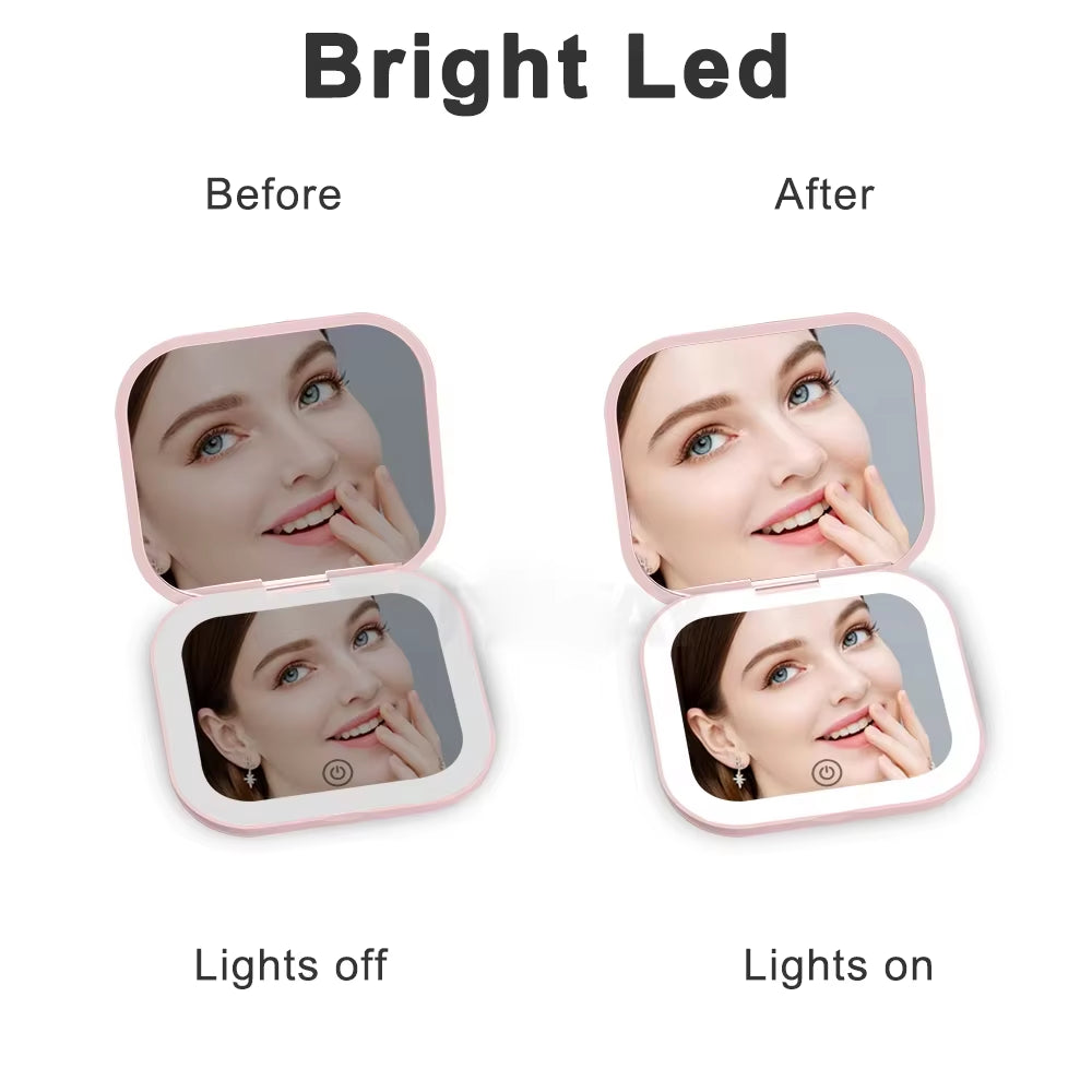 Compact Folding Cosmetic Mirror with Lights