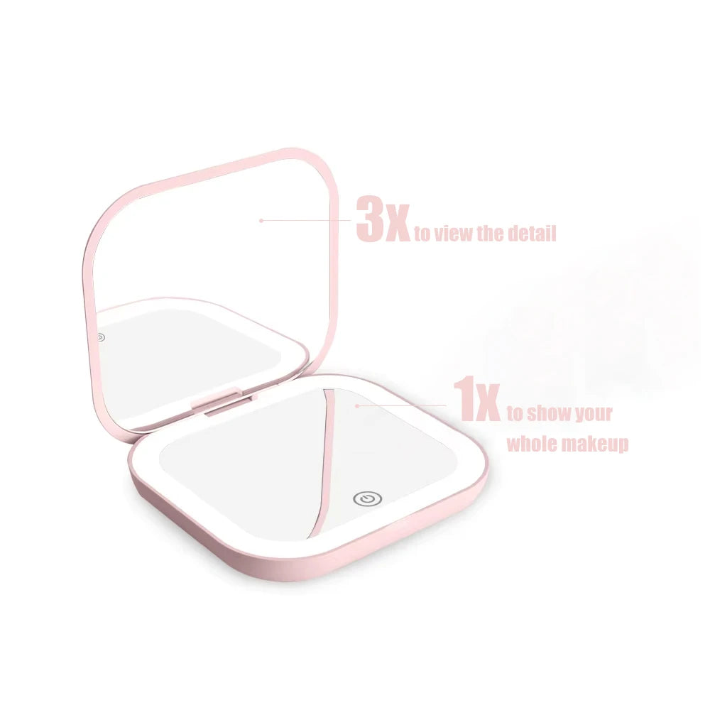 Compact Folding Cosmetic Mirror with Lights