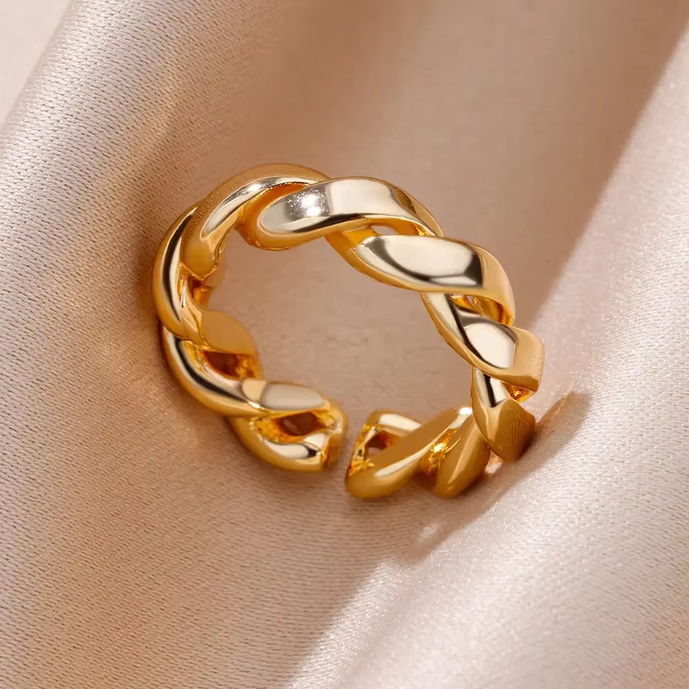 Stainless Steel Rings for Women Aesthetic Heart Gold Color Wedding Ring Vintage Waterproof Wedding Jewelry Prom Accessories Gift